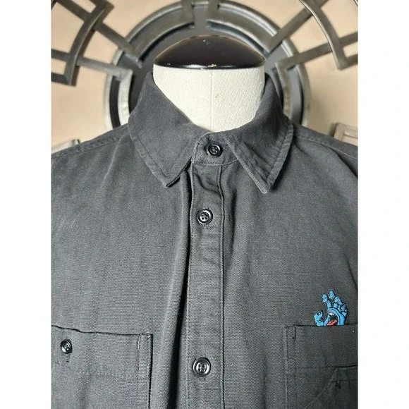 Santa Cruz Skateboard Longsleeve Button Up Shirt Screaming Hand‎ Utility Black - Picture 9 of 16